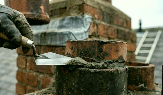 Trowel work around a chimney pot on mill-era brick